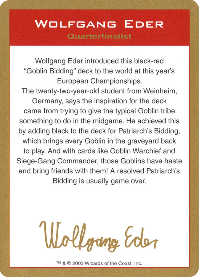 Wolfgang Eder Bio [World Championship Decks 2003] | Exor Games Bridgewater