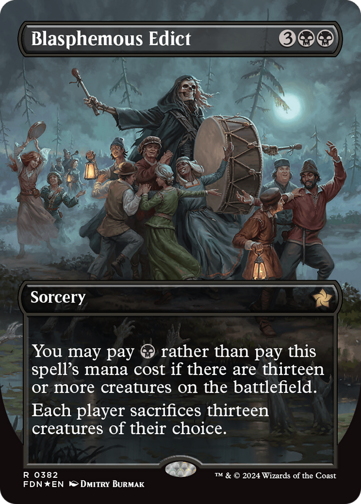 Blasphemous Edict (Borderless) (Mana Foil) [Foundations] | Exor Games Bridgewater