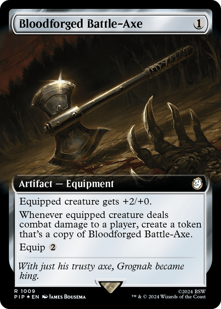 Bloodforged Battle-Axe (Extended Art) (Surge Foil) [Fallout] | Exor Games Bridgewater