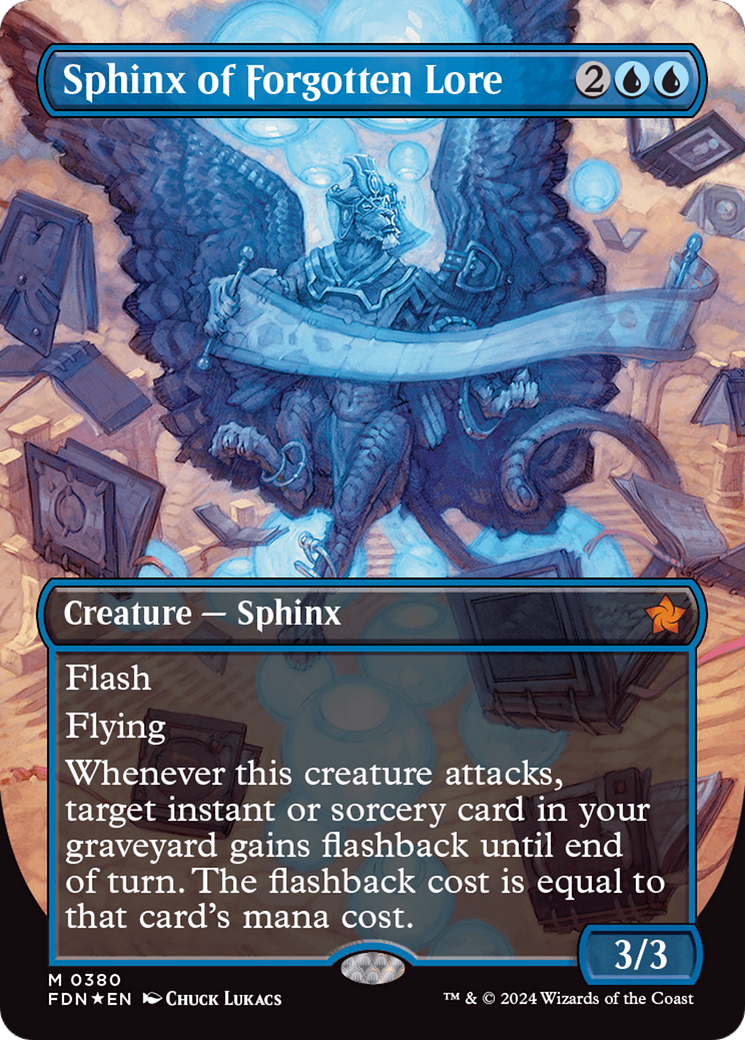 Sphinx of Forgotten Lore (Borderless) (Mana Foil) [Foundations] | Exor Games Bridgewater