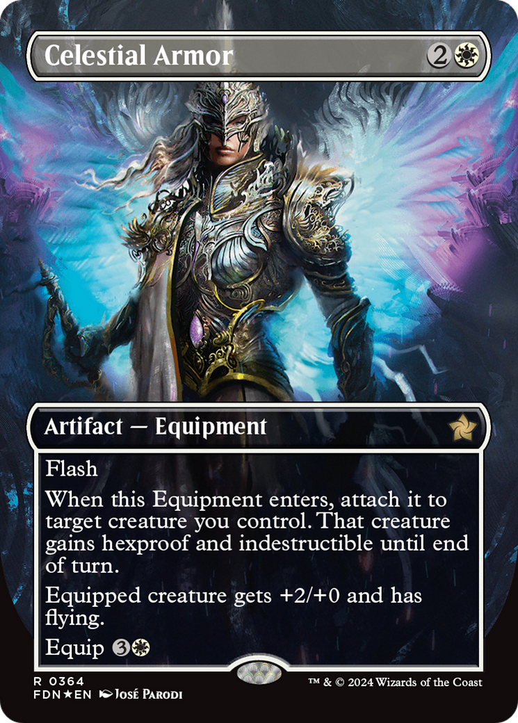 Celestial Armor (Borderless) (Mana Foil) [Foundations] | Exor Games Bridgewater