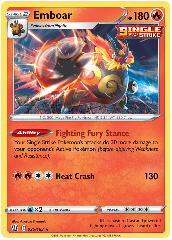 Emboar (025/163) [Sword & Shield: Battle Styles] | Exor Games Bridgewater