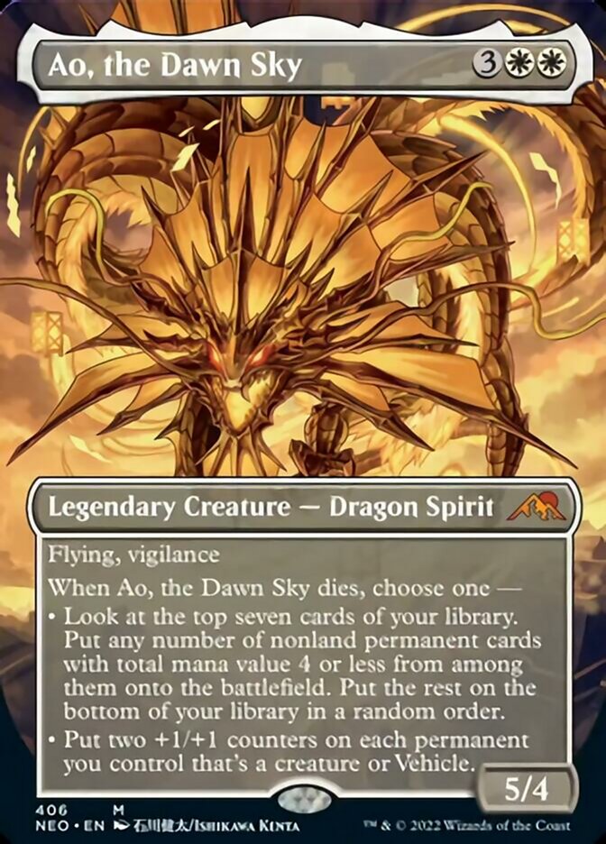 Ao, the Dawn Sky (Borderless Alternate Art) [Kamigawa: Neon Dynasty] | Exor Games Bridgewater