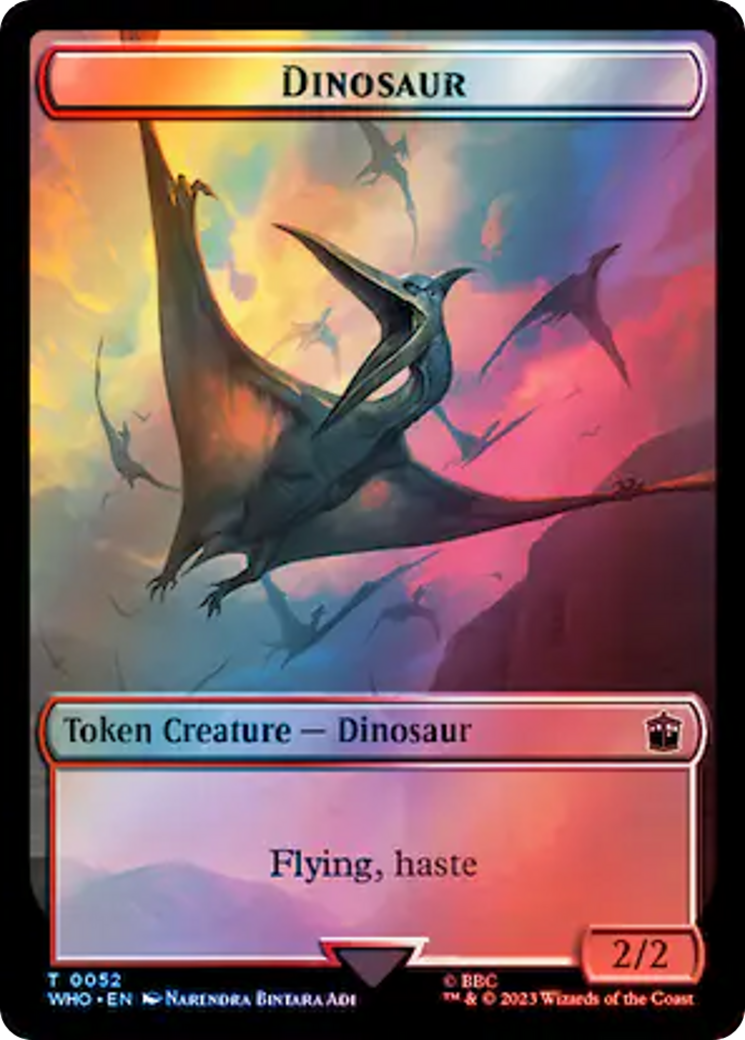 Warrior // Dinosaur Double-Sided Token (Surge Foil) [Doctor Who Tokens] | Exor Games Bridgewater