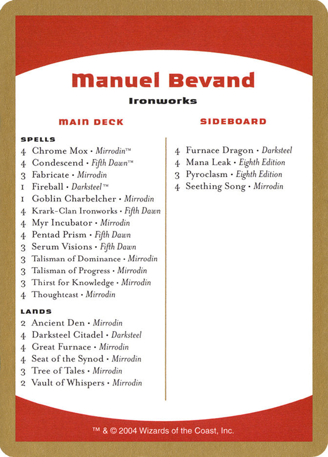 Manuel Bevand Decklist [World Championship Decks 2004] | Exor Games Bridgewater