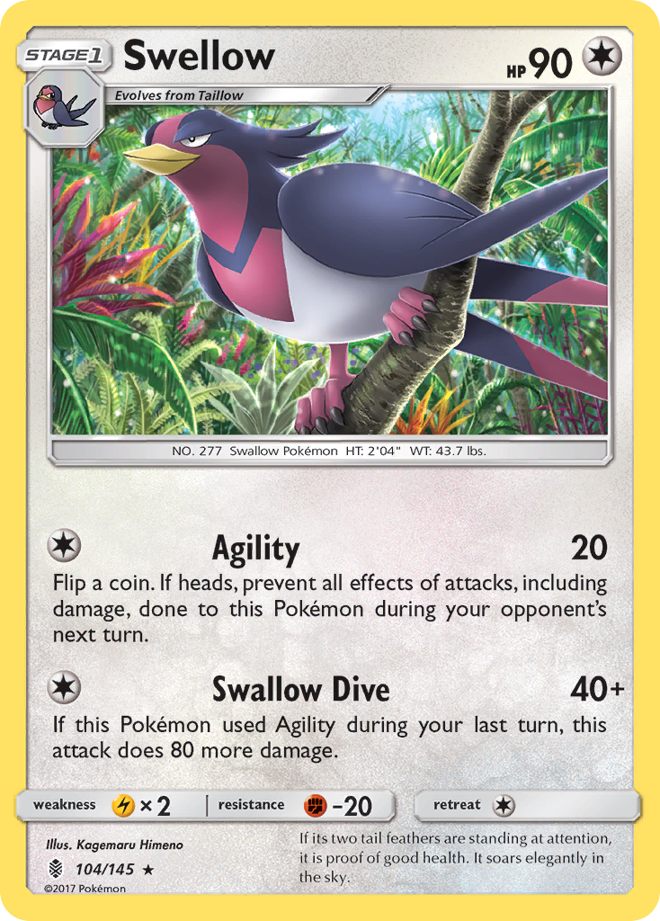 Swellow (104/145) [Sun & Moon: Guardians Rising] | Exor Games Bridgewater