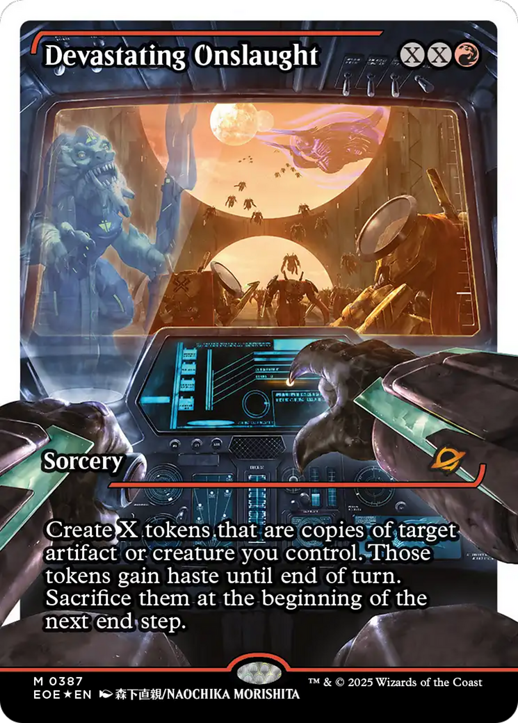 Devastating Onslaught (0387) (Showcase) (Fracture Foil) [Edge of Eternities] | Exor Games Bridgewater