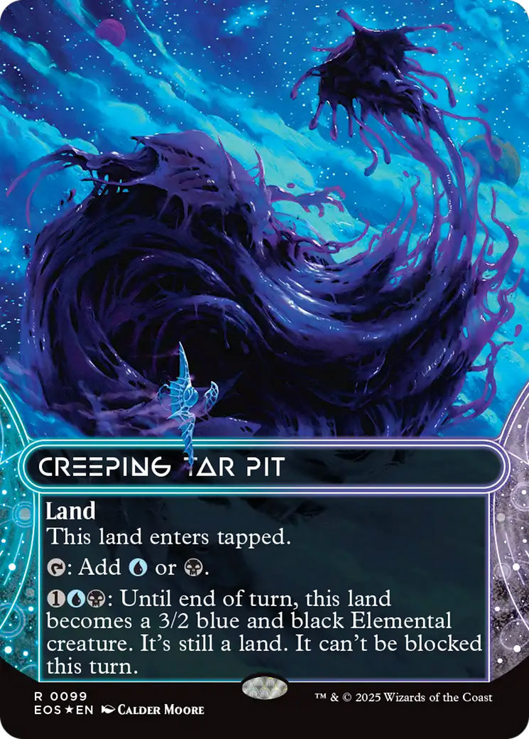 Creeping Tar Pit (0099) (Borderless) (Galaxy Foil) [Edge of Eternities: Stellar Sights] | Exor Games Bridgewater