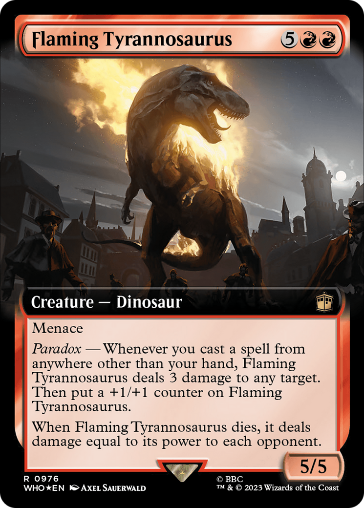 Flaming Tyrannosaurus (Extended Art) (Surge Foil) [Doctor Who] | Exor Games Bridgewater