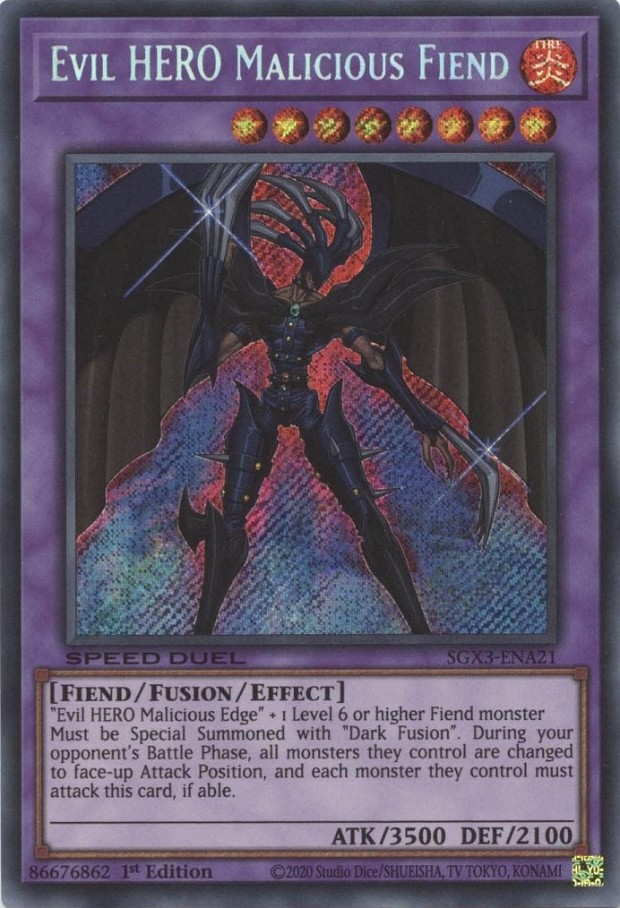 Evil HERO Malicious Fiend [SGX3-ENA21] Secret Rare | Exor Games Bridgewater