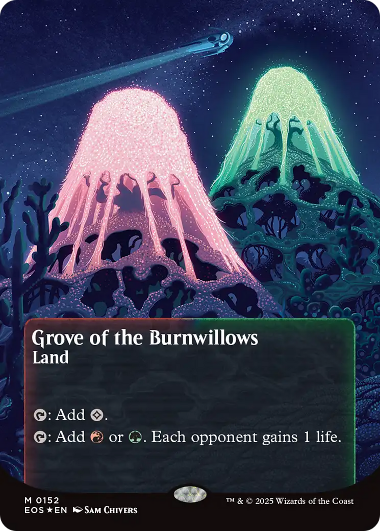 Grove of the Burnwillows (0152) (Borderless) (Galaxy Foil) [Edge of Eternities: Stellar Sights] | Exor Games Bridgewater