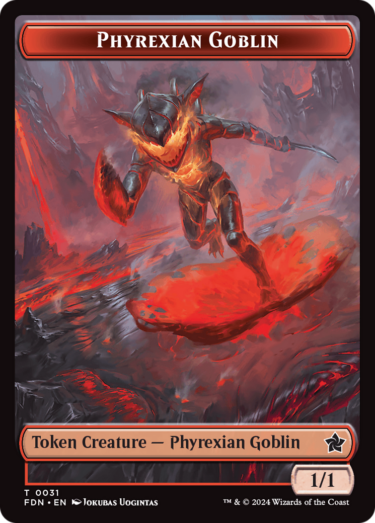 Cat (0027) // Phyrexian Goblin Double-Sided Token [Foundations Tokens] | Exor Games Bridgewater