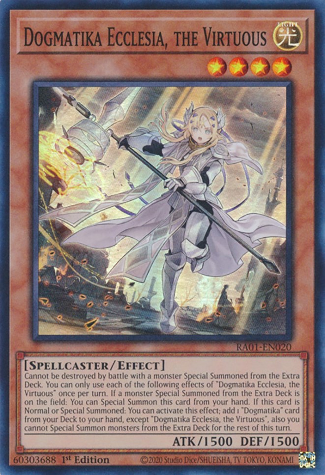 Dogmatika Ecclesia, the Virtuous [RA01-EN020] Super Rare | Exor Games Bridgewater