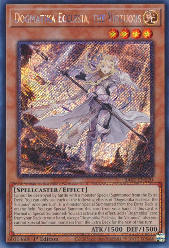 Dogmatika Ecclesia, the Virtuous [RA01-EN020] Platinum Secret Rare | Exor Games Bridgewater