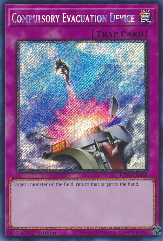 Compulsory Evacuation Device [RA01-EN069] Platinum Secret Rare | Exor Games Bridgewater