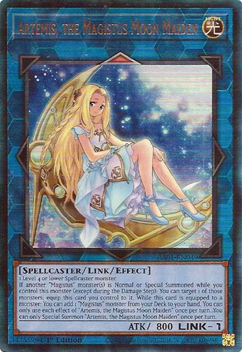 Artemis, the Magistus Moon Maiden [RA01-EN049] Prismatic Ultimate Rare | Exor Games Bridgewater