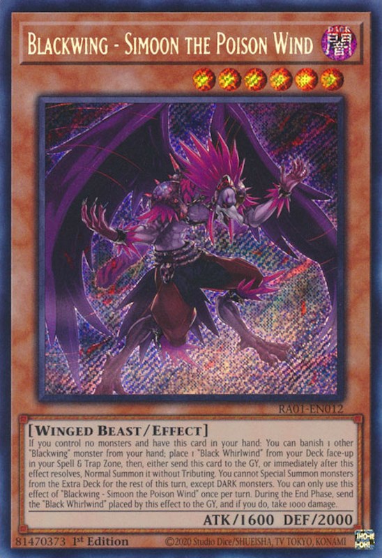 Blackwing - Simoon the Poison Wind [RA01-EN012] Secret Rare | Exor Games Bridgewater