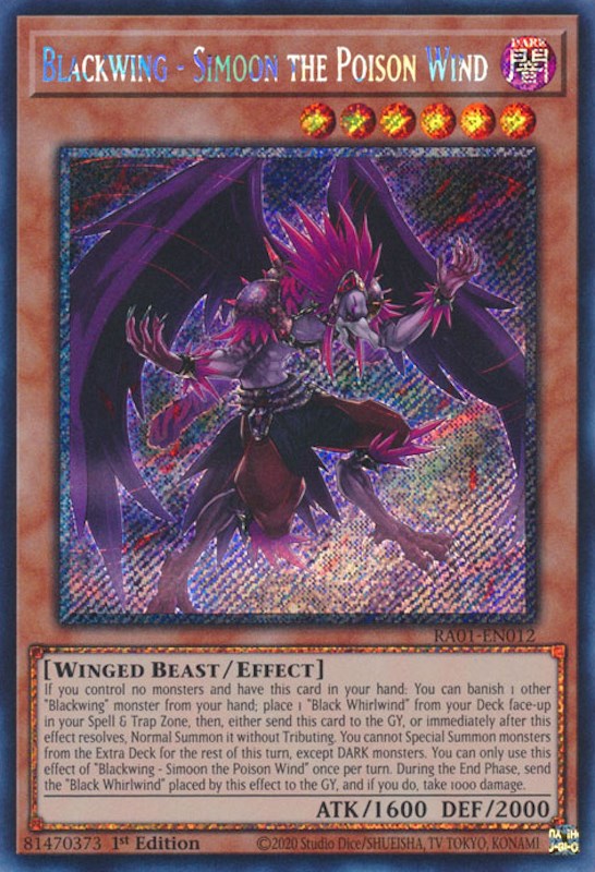 Blackwing - Simoon the Poison Wind [RA01-EN012] Platinum Secret Rare | Exor Games Bridgewater