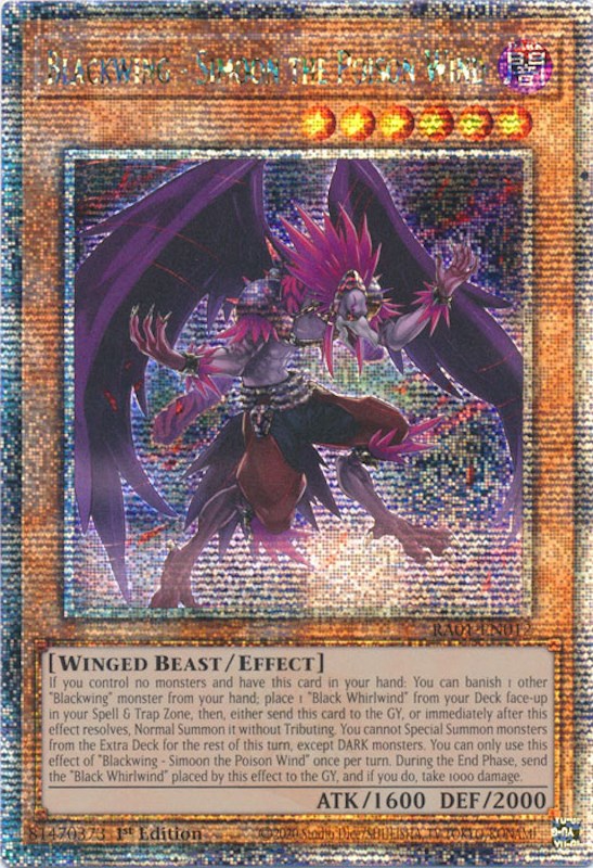 Blackwing - Simoon the Poison Wind [RA01-EN012] Quarter Century Secret Rare | Exor Games Bridgewater