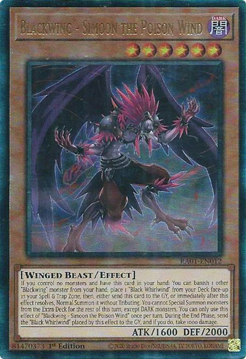 Blackwing - Simoon the Poison Wind [RA01-EN012] Prismatic Ultimate Rare | Exor Games Bridgewater