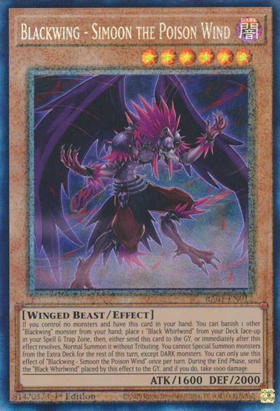 Blackwing - Simoon the Poison Wind [RA01-EN012] Prismatic Collector's Rare | Exor Games Bridgewater