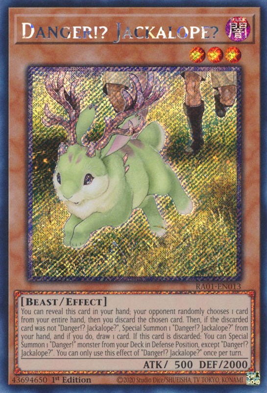 Danger!? Jackalope? [RA01-EN013] Platinum Secret Rare | Exor Games Bridgewater