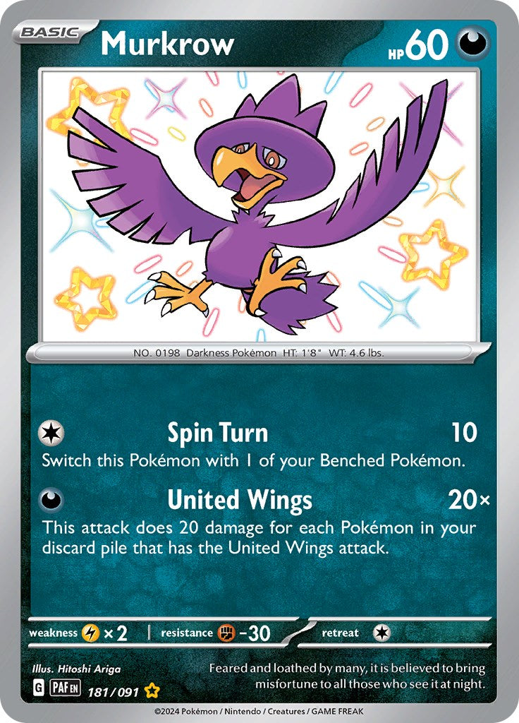 Murkrow (181/091) [Scarlet & Violet: Paldean Fates] | Exor Games Bridgewater