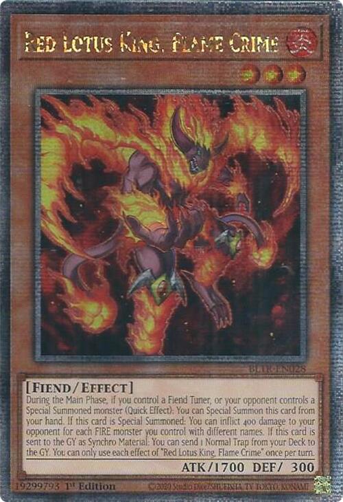 Red Lotus King, Flame Crime (Quarter Century Secret Rare) [BLTR-EN028] Quarter Century Secret Rare | Exor Games Bridgewater