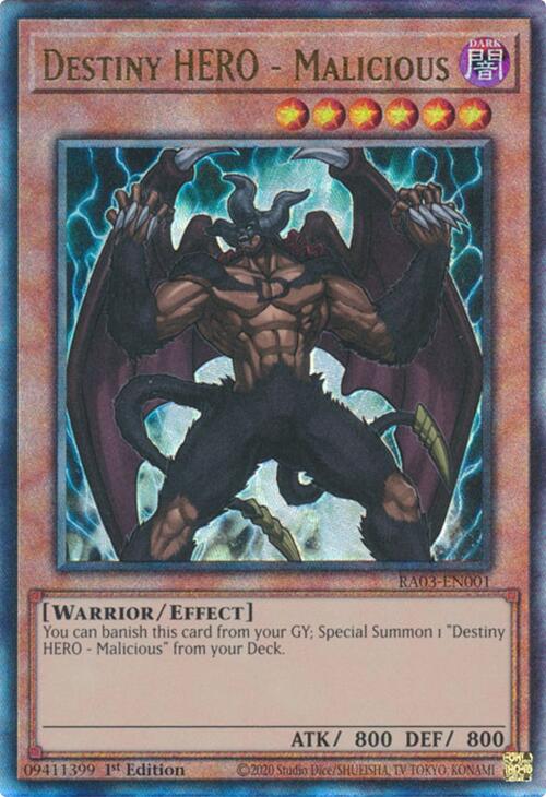 Destiny HERO - Malicious (UTR) [RA03-EN001] Prismatic Ultimate Rare | Exor Games Bridgewater
