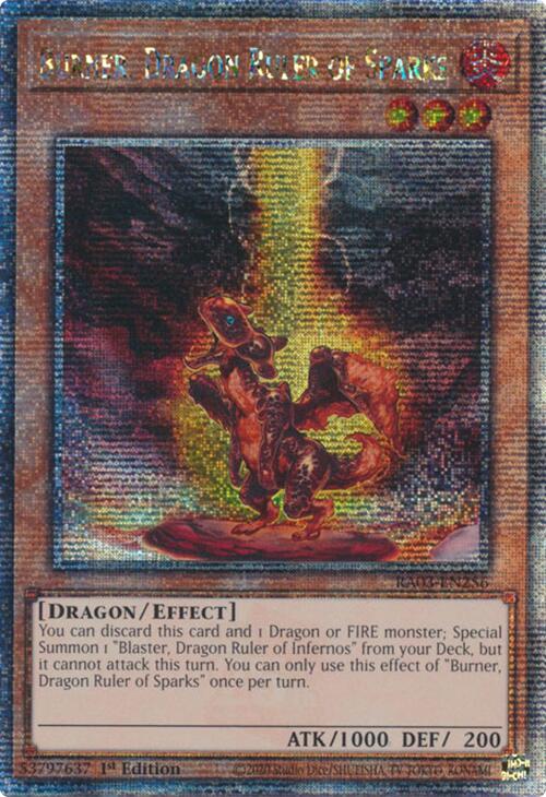 Burner, Dragon Ruler of Sparks (Quarter Century Secret Rare) [RA03-EN256] Quarter Century Secret Rare | Exor Games Bridgewater
