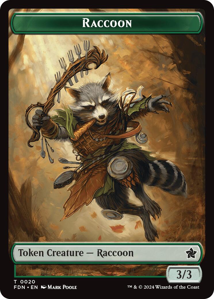 Elf Warrior // Raccoon Doubled-Sided Token [Foundations Tokens] | Exor Games Bridgewater