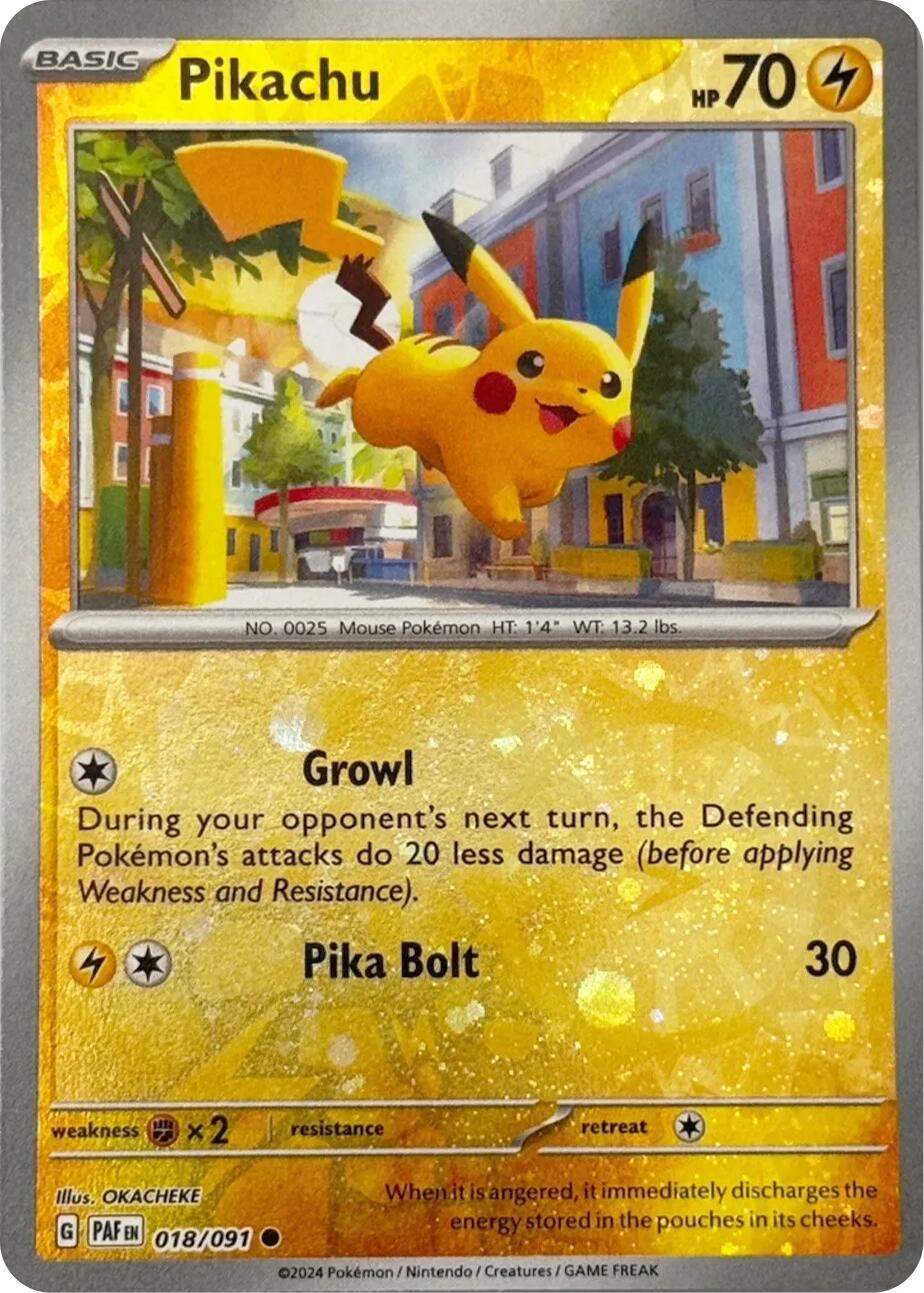 Pikachu (018/091) (Reverse Cosmos Holo) [Scarlet & Violet: Paldean Fates] | Exor Games Bridgewater