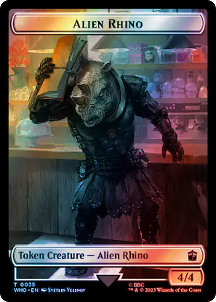 Alien Rhino // Clue (0054) Double-Sided Token (Surge Foil) [Doctor Who Tokens] | Exor Games Bridgewater