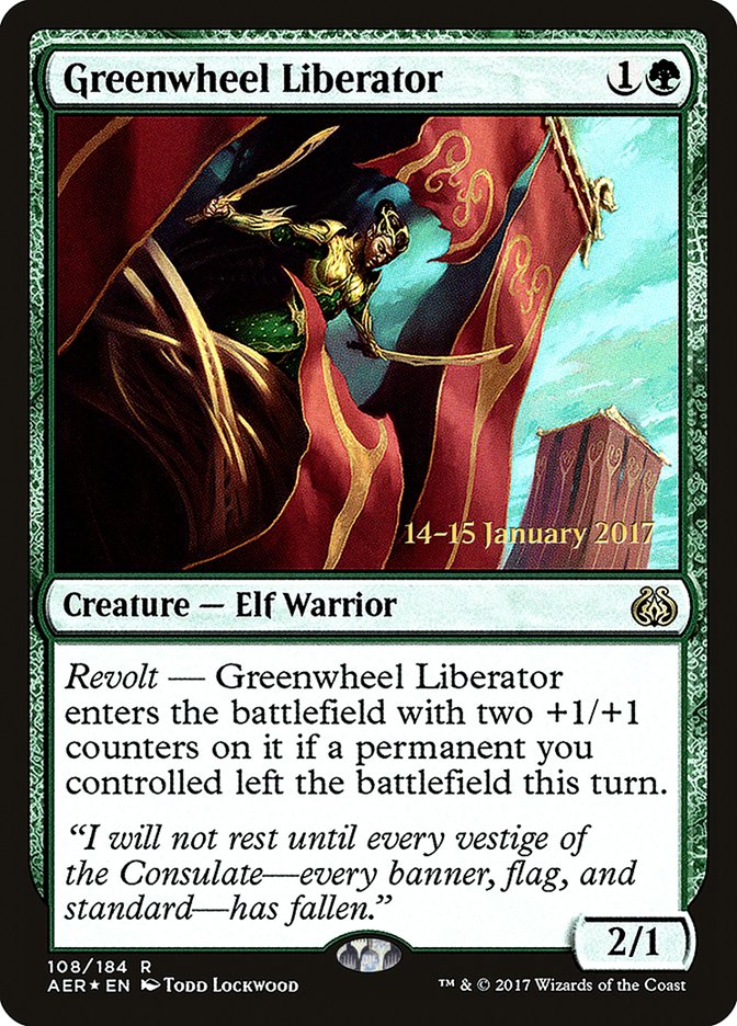 Greenwheel Liberator [Aether Revolt Prerelease Promos] | Exor Games Bridgewater