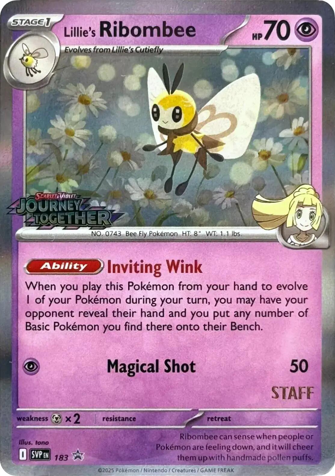Lillie's Ribombee (183) (Prerelease Staff) [Scarlet & Violet: Black Star Promos] | Exor Games Bridgewater