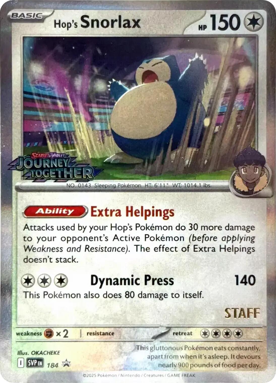 Hop's Snorlax (184) (Prerelease Staff) [Scarlet & Violet: Black Star Promos] | Exor Games Bridgewater