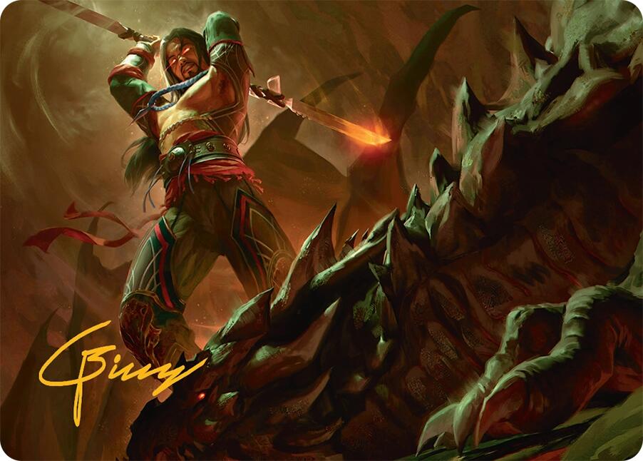 Sarkhan's Resolve Art Card (18/54) (Gold-Stamped Signature) [Tarkir: Dragonstorm Art Series] | Exor Games Bridgewater