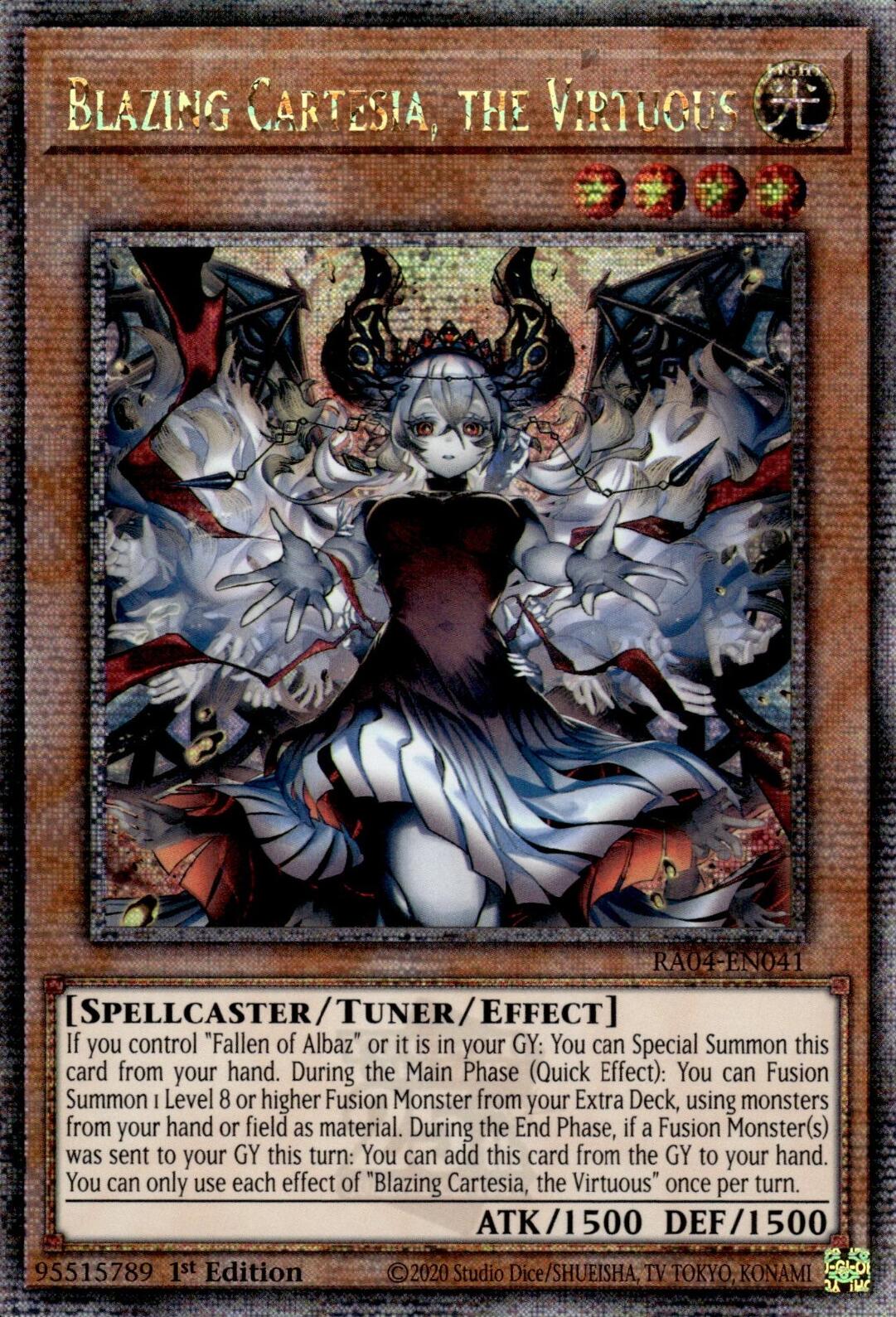 Blazing Cartesia, the Virtuous (New Art) [RA04-EN041] Quarter Century Secret Rare | Exor Games Bridgewater