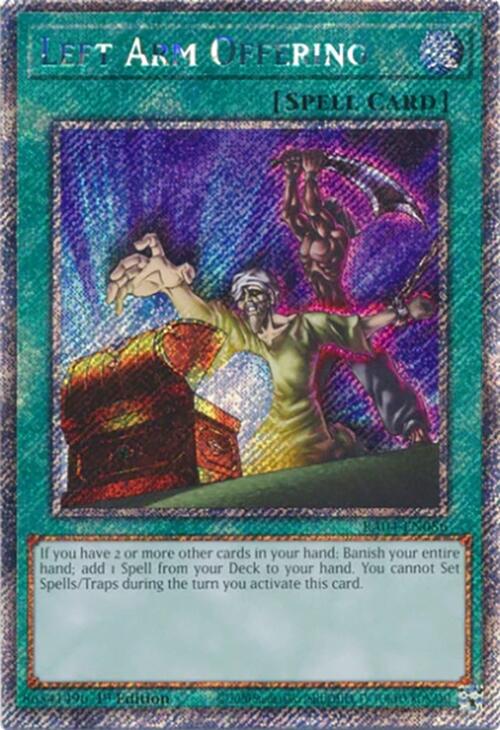 Left Arm Offering [RA04-EN086] Platinum Secret Rare | Exor Games Bridgewater