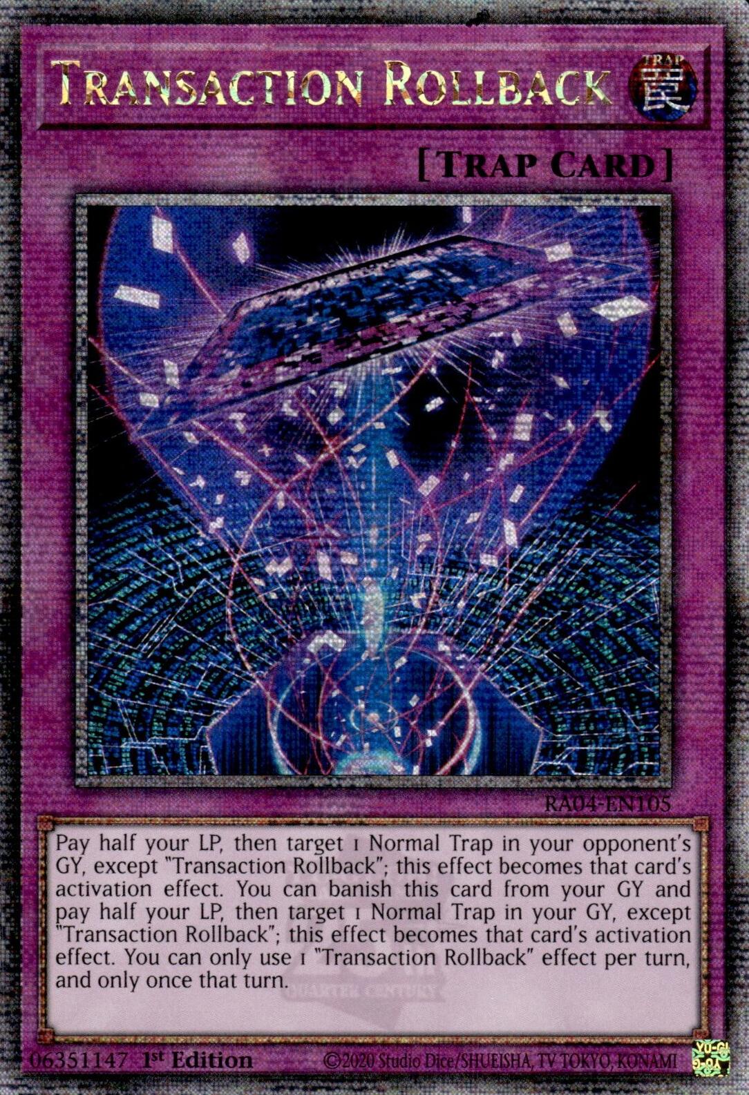 Transaction Rollback [RA04-EN105] Quarter Century Secret Rare | Exor Games Bridgewater