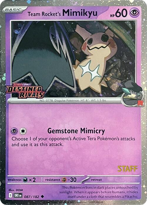 Team Rocket's Mimikyu (087/182) (Prerelease Staff) [Scarlet & Violet: Destined Rivals] | Exor Games Bridgewater