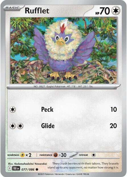 Rufflet (077/086) (Reverse Holo) [Scarlet & Violet: Black Bolt] | Exor Games Bridgewater