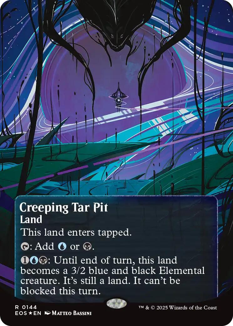 Creeping Tar Pit (0144) (Borderless) (Galaxy Foil) [Edge of Eternities: Stellar Sights] | Exor Games Bridgewater