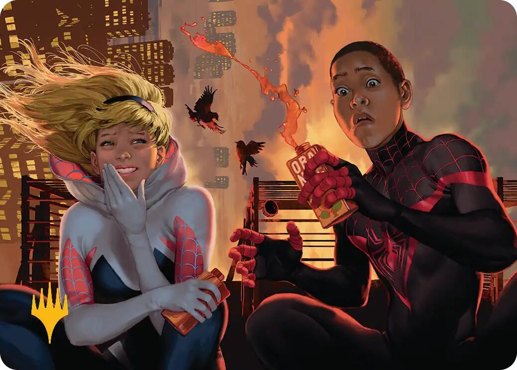 Heroes' Hangout Art Card (Gold-Stamped Planeswalker Symbol) [Marvel's Spider-Man Art Series] | Exor Games Bridgewater