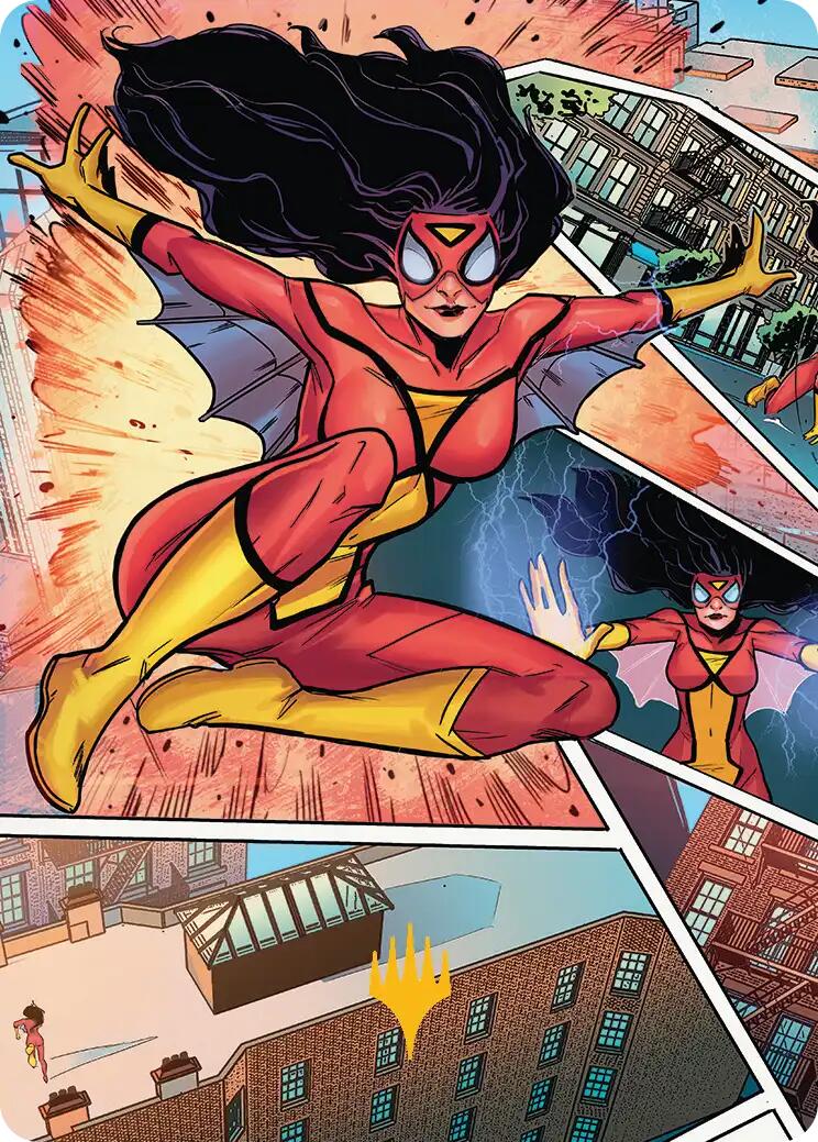 Spider-Woman, Stunning Savior Art Card (Gold-Stamped Planeswalker Symbol) [Marvel's Spider-Man Art Series] | Exor Games Bridgewater