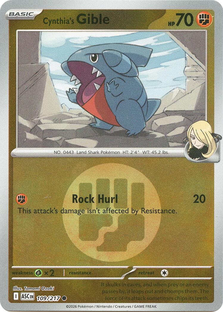 Cynthia's Gible (109/217) (Energy Symbol Pattern) [Mega Evolution: Ascended Heroes] | Exor Games Bridgewater