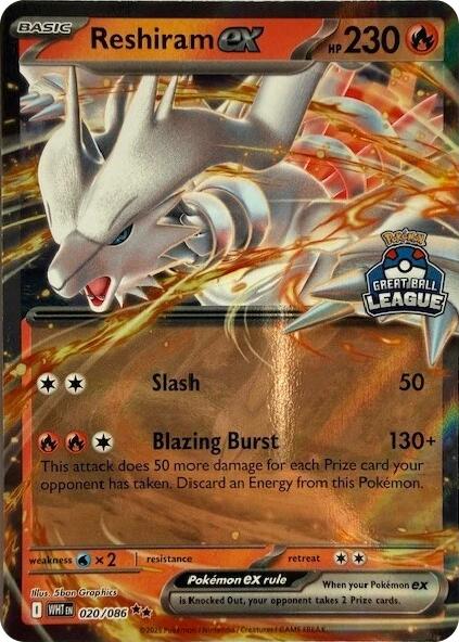 Reshiram ex (020/086) (Great Ball League) [League & Championship Cards] | Exor Games Bridgewater