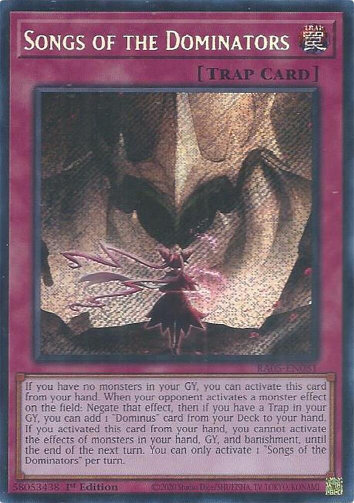 Songs of the Dominators (Secret Rare) [RA05-EN081] Secret Rare | Exor Games Bridgewater