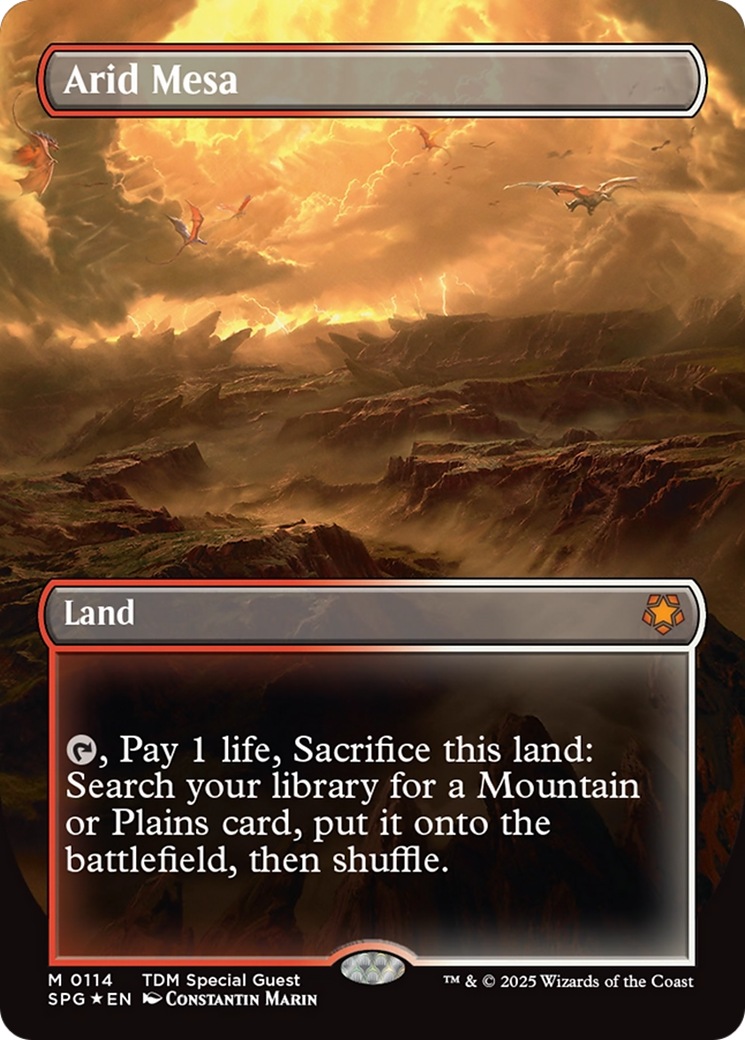 Arid Mesa (Borderless) (Dragonscale Foil) [Tarkir: Dragonstorm Special Guests] | Exor Games Bridgewater