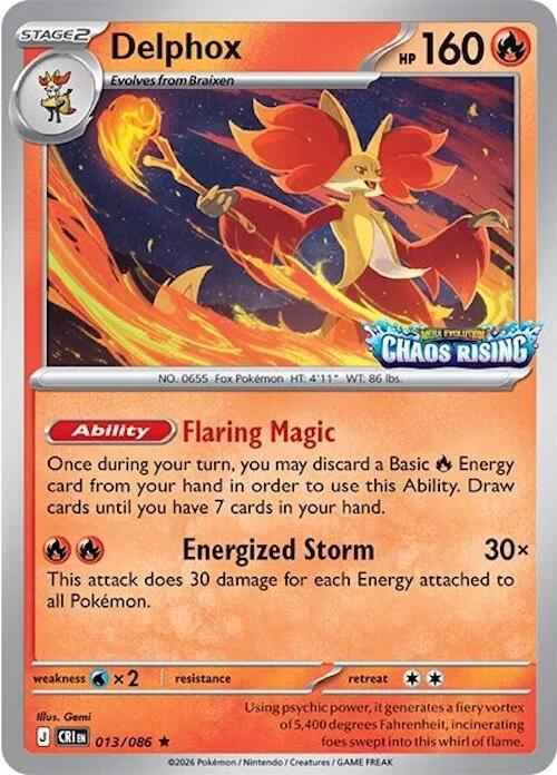 Delphox (013/086) (Chaos Rising Stamped) [Miscellaneous Cards] | Exor Games Bridgewater